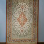 Esfahani Persian Rug Gallery
 ORIGIN: IRAN/ STYLE: QUM/ DESIGN: MEDALION
 PILE: SILK / FOUNDATION: SILK
 LENGTH FT: 4.95/ WIDTH FT: 3.18/ SQF: 15.77
 LENGTH M: 1.51 / WIDTH M: 0.97/ SQM: 1.46
 APPROX AGE: OVER 25 YEARS NEW/ APPROX KPSI: 600
 INVENT # 1020	


